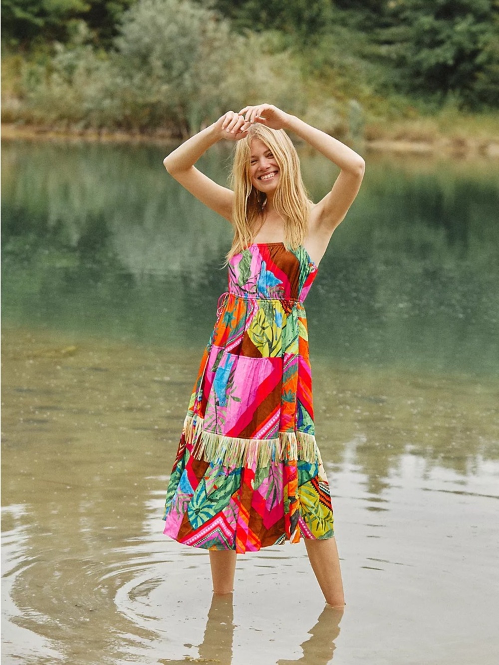FARM Rio x Anthropologie Palila Fringed Midi Dress Size M